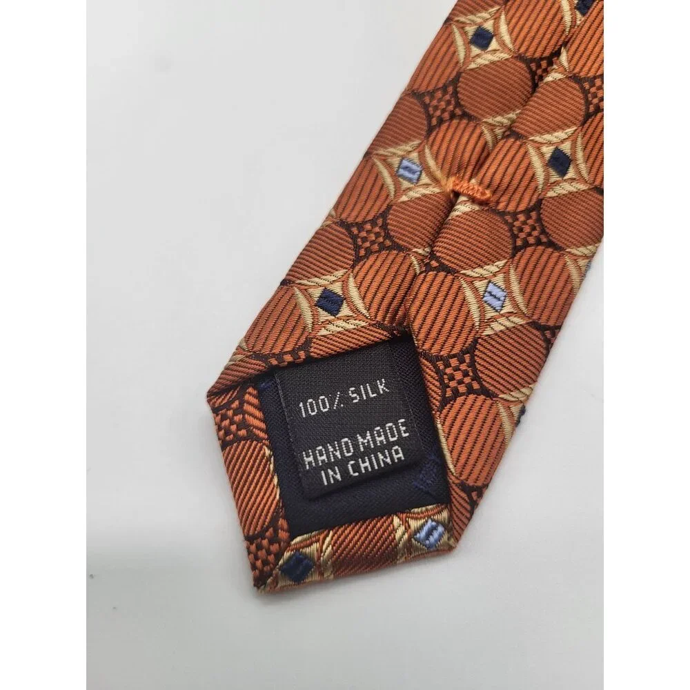 JOS A BANK Men's Geometric Print Rust Orange Blue Neck Tie 100% Silk NWT - Picture 4 of 6